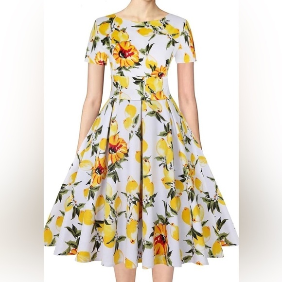 Women's 1950s Vintage Wrap swoop Neck Half Sleeve Retro Cocktail Swing Dress 3XL - Picture 1 of 10